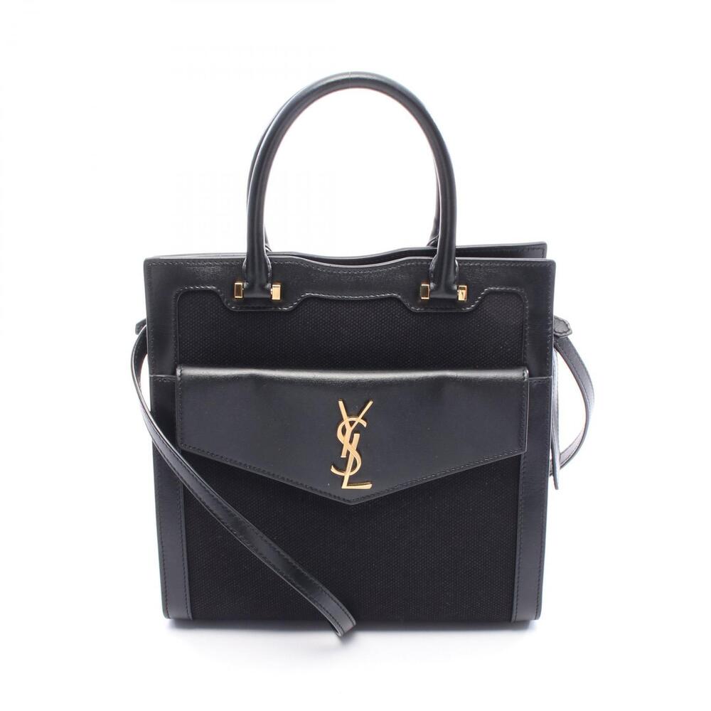 Saint Laurent Paris Uptown Tote Handbag Canvas Leather Black